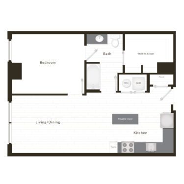 Rendering of the A1 BMR floor plan with 1 bedroom[s] and 1 bathroom[s] at Westshore Marina